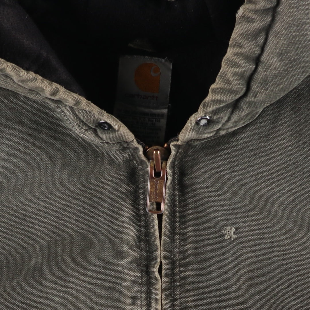 2000'S Carhartt Active Jacket, Padded Duck Full Zip Hoodie, Men's Size XL cotton Khaki type Vintage Second Hand