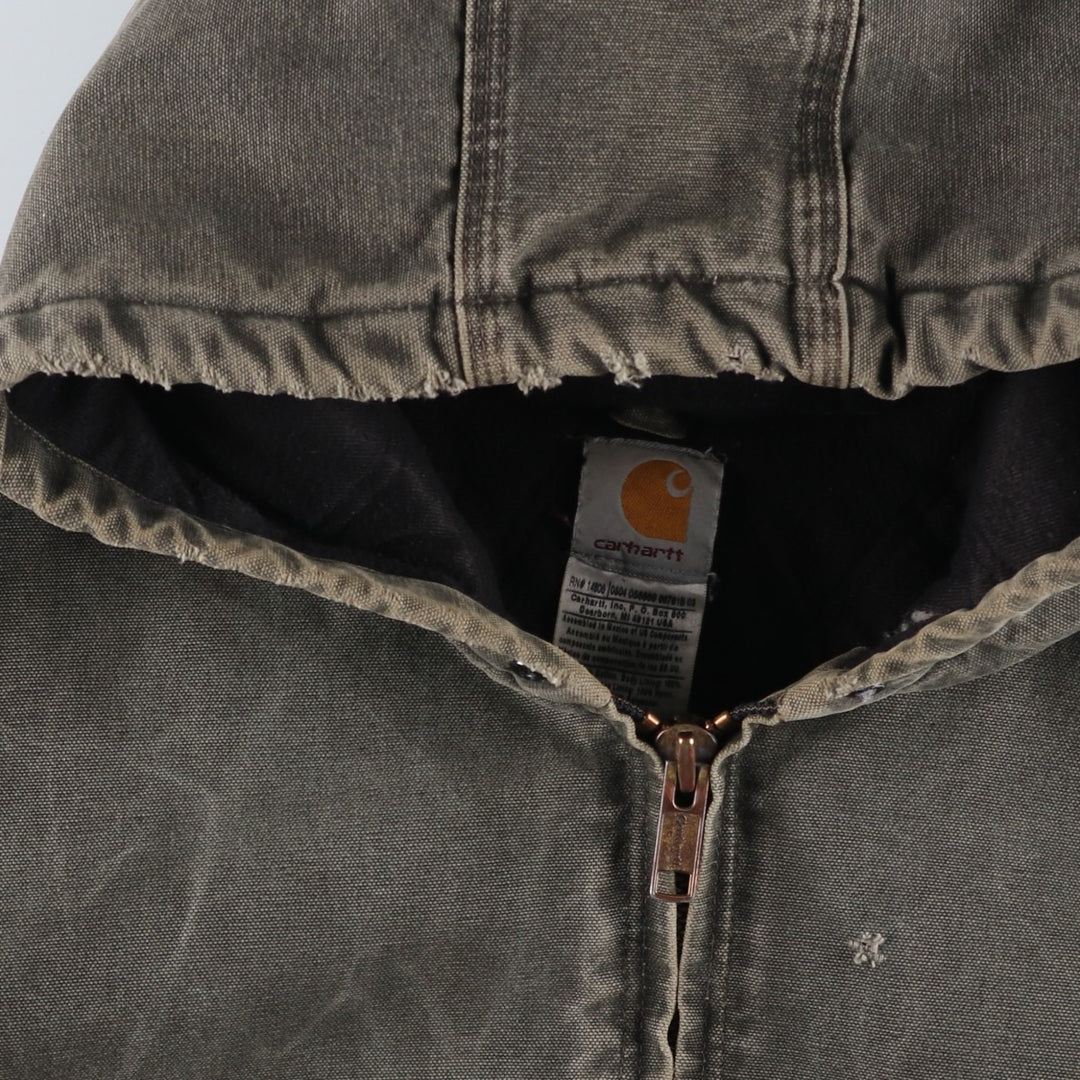 2000'S Carhartt Active Jacket, Padded Duck Full Zip Hoodie, Men's Size XL cotton Khaki type Vintage Second Hand
