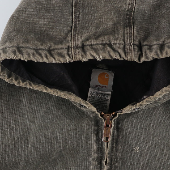 2000'S Carhartt Active Jacket, Padded Duck Full Zip Hoodie, Men's Size XL cotton Khaki type Vintage Second Hand