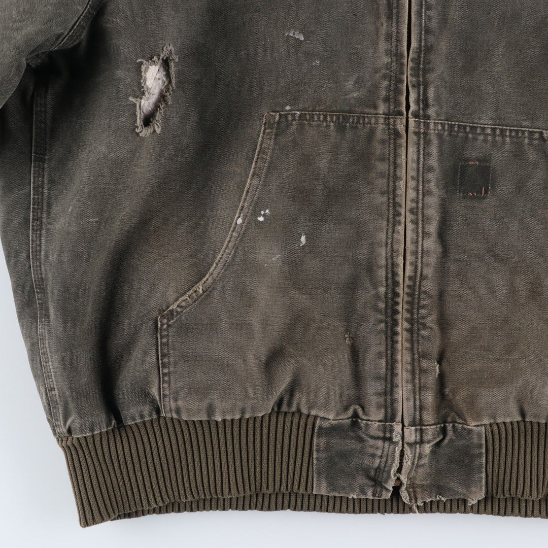 2000'S Carhartt Active Jacket, Padded Duck Full Zip Hoodie, Men's Size XL cotton Khaki type Vintage Second Hand