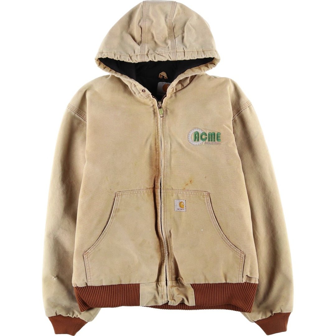 Carhartt Active Jacket, Padded Duck Full-Zip Hoodie, Made in USA, Men's Size L cotton Beige type Vintage Second Hand
