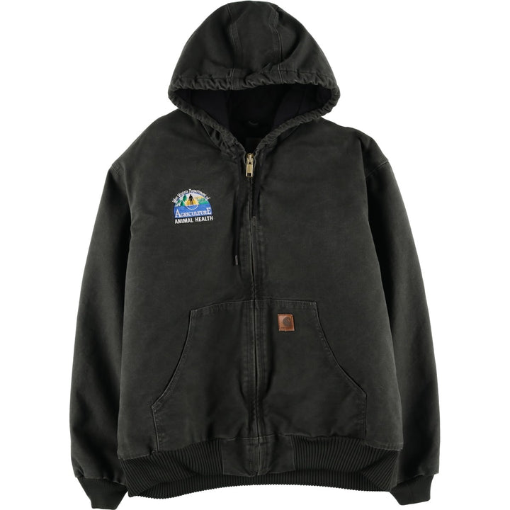 00'S Carhartt Active Jacket Duck Full Zip Hoodie Men's XL cotton Khaki type Vintage Second Hand