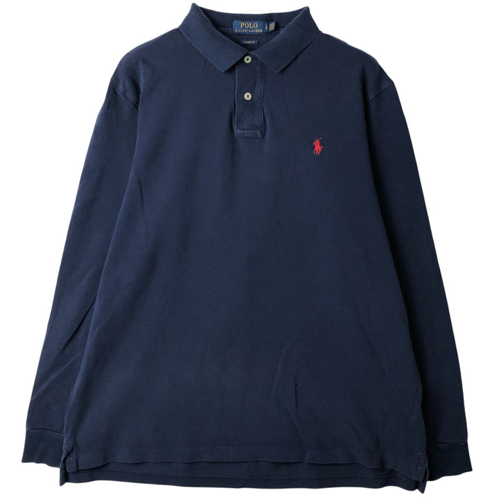 Ralph Lauren POLO RALPH LAUREN CLASSIC FIT long-sleeved polo shirt, men's size L cotton navy blue type Vintage Second Hand