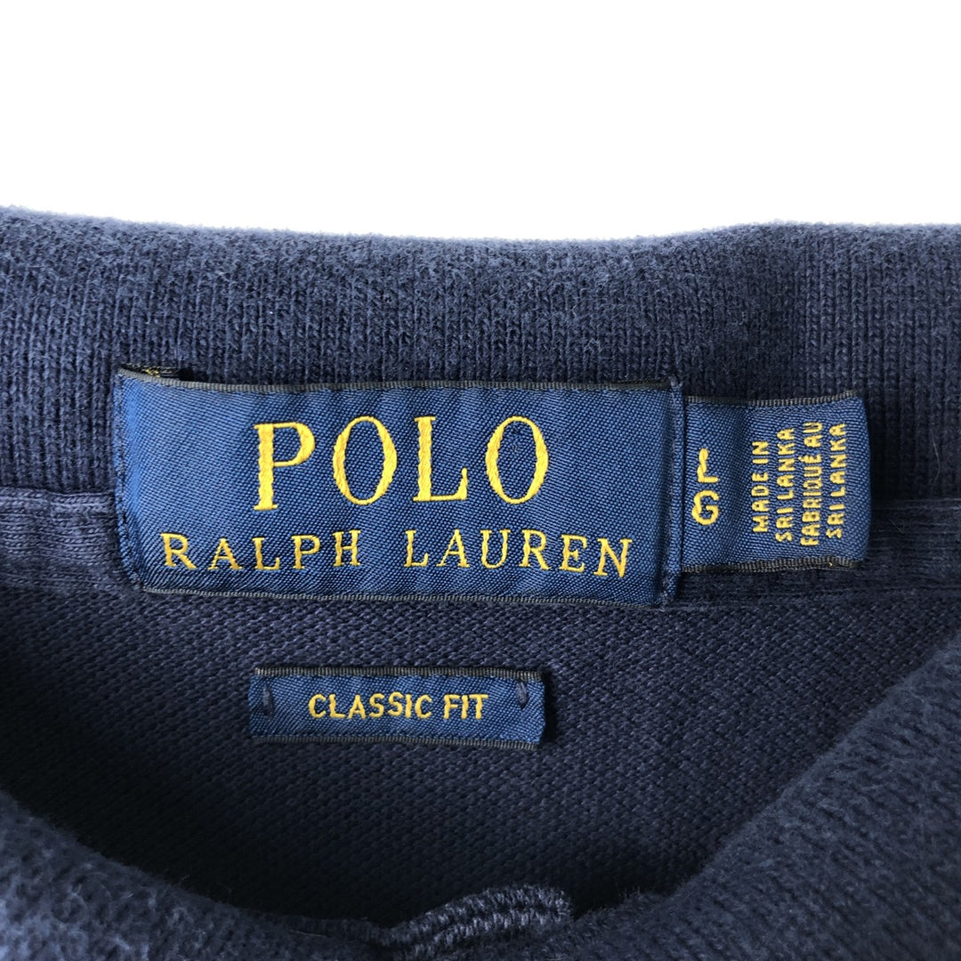 Ralph Lauren POLO RALPH LAUREN CLASSIC FIT long-sleeved polo shirt, men's size L cotton navy blue type Vintage Second Hand
