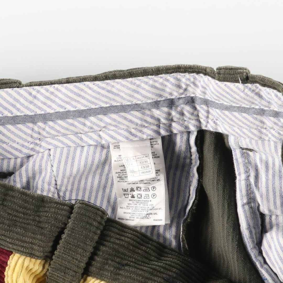 Brooks Brothers Milano Fit Crazy Pattern Corduroy Pants, Men's, Size W32 cotton Khaki type Vintage Second Hand