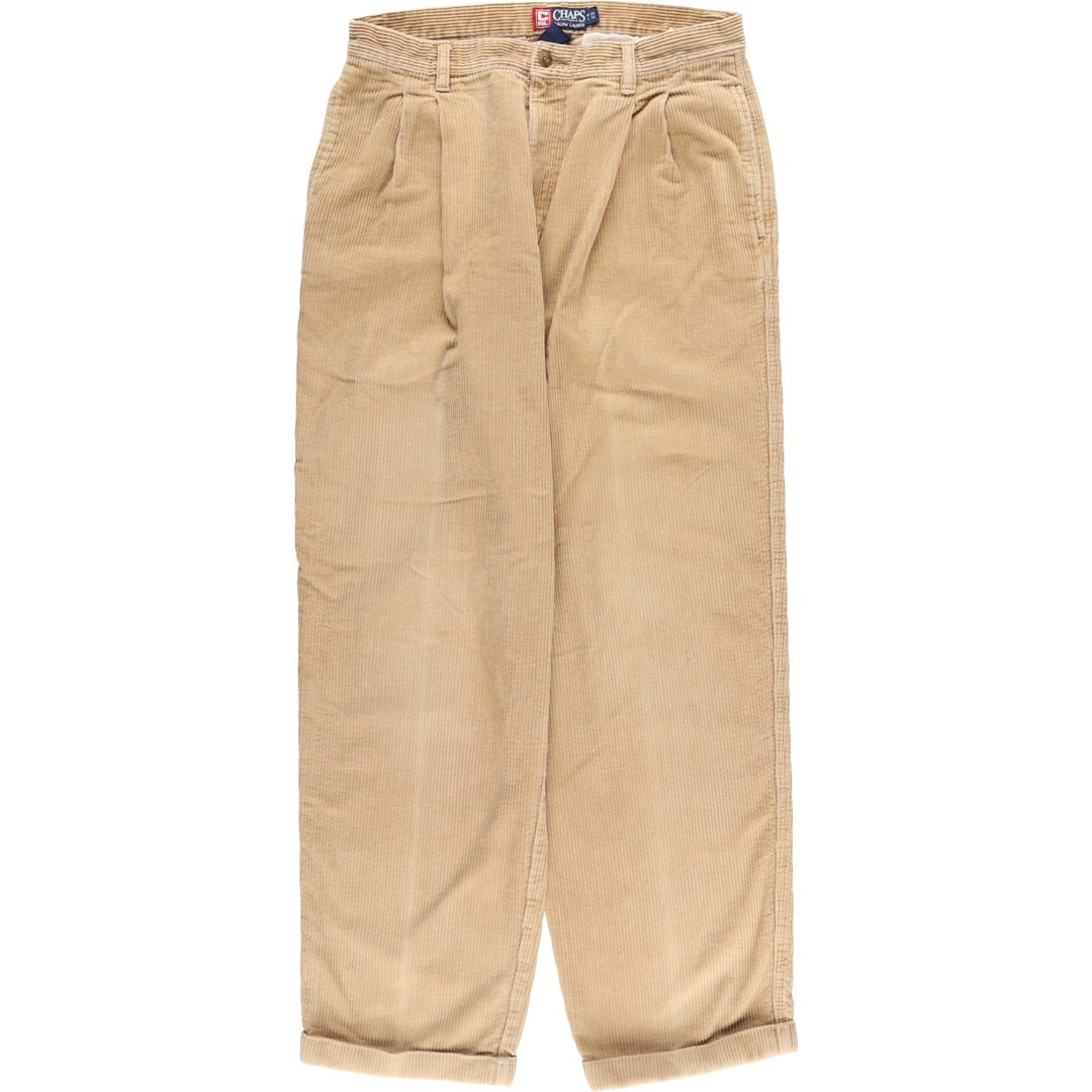 Vintage 90'S Ralph Lauren Chaps, two-pleat, wide-ribbed corduroy pants, men's size W34. cotton brown type Vintage Second Hand