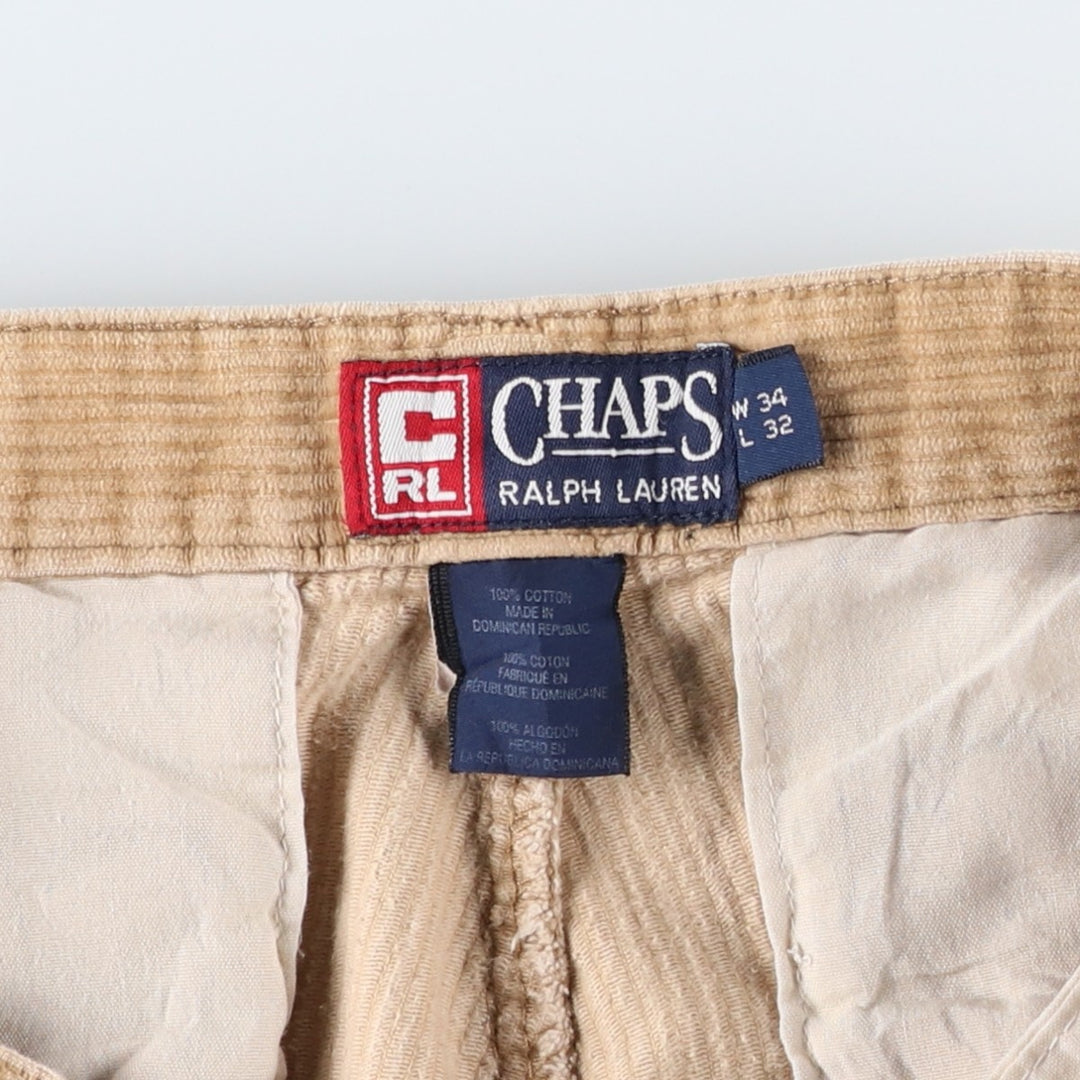 Vintage 90'S Ralph Lauren Chaps, two-pleat, wide-ribbed corduroy pants, men's size W34. cotton brown type Vintage Second Hand