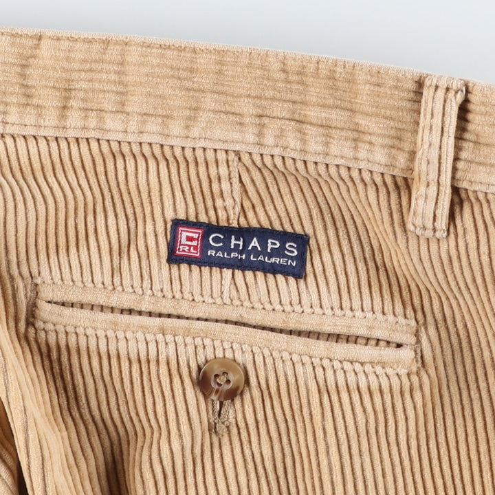 Vintage 90'S Ralph Lauren Chaps, two-pleat, wide-ribbed corduroy pants, men's size W34. cotton brown type Vintage Second Hand