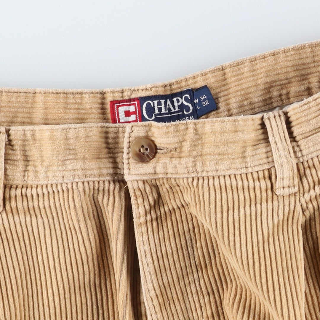 Vintage 90'S Ralph Lauren Chaps, two-pleat, wide-ribbed corduroy pants, men's size W34. cotton brown type Vintage Second Hand