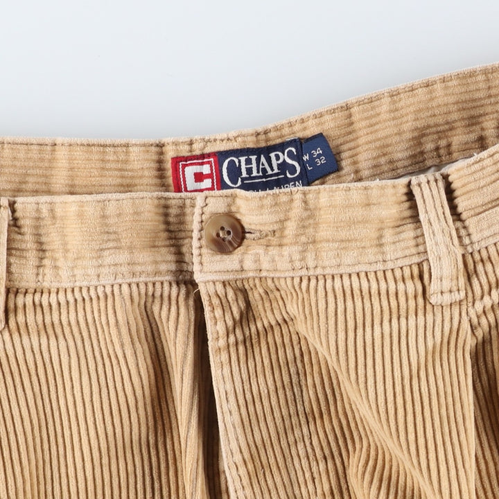 Vintage 90'S Ralph Lauren Chaps, two-pleat, wide-ribbed corduroy pants, men's size W34. cotton brown type Vintage Second Hand