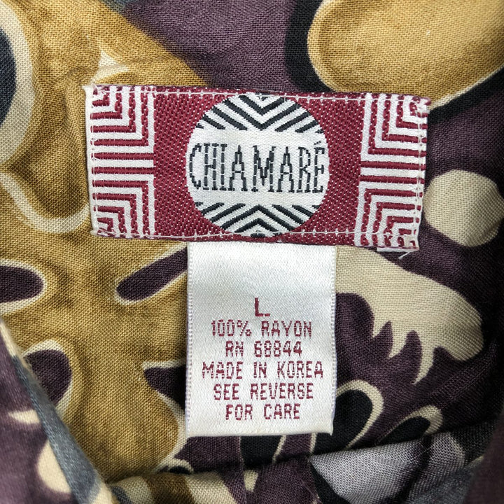 CHIAMARE All-Over Print Short Sleeve Rayon Shirt, Men's Size L Rayon purple type Vintage Second Hand