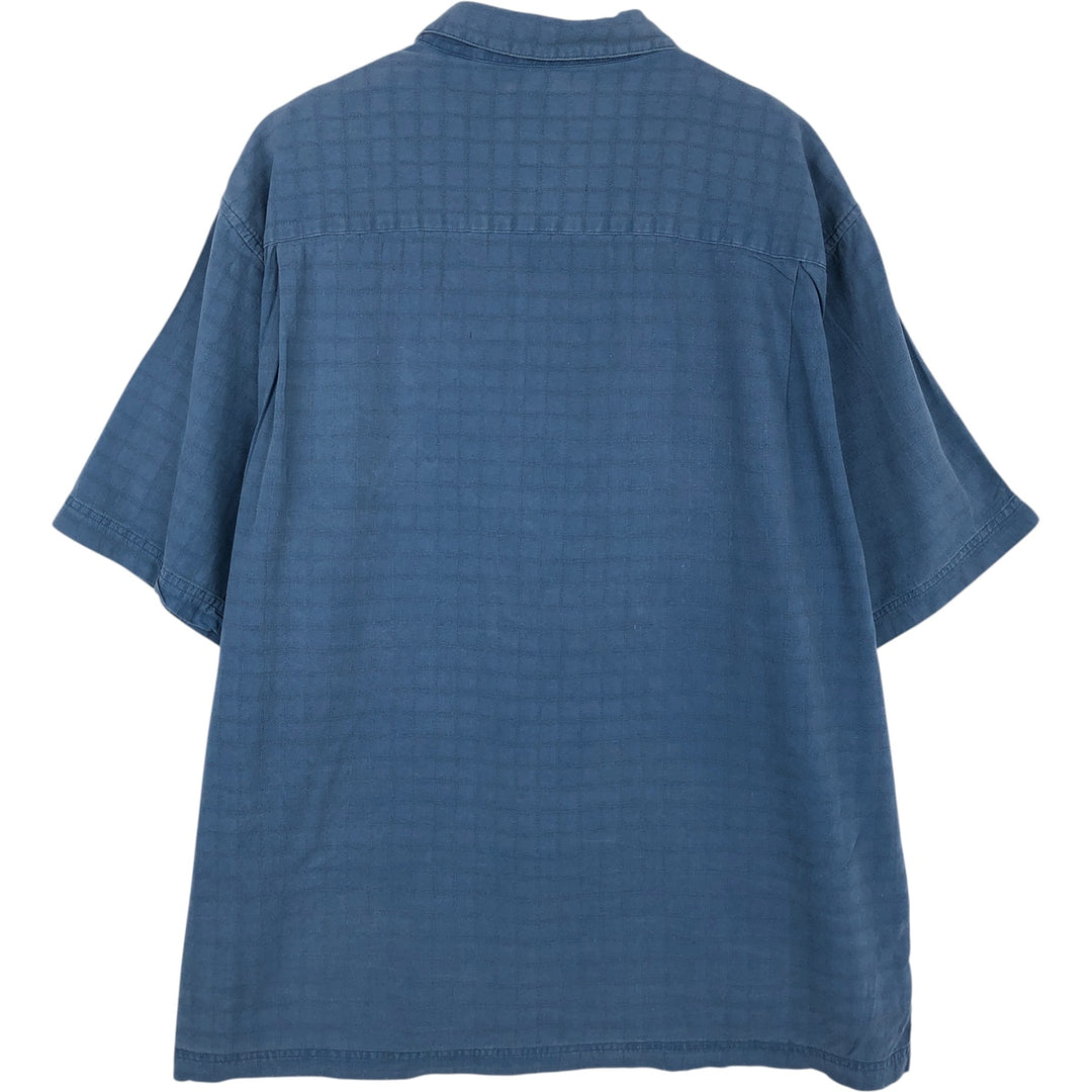 HAGGAR All-over print short-sleeved silk shirt, boxy style, men's size XL. silk blue type Vintage Second Hand