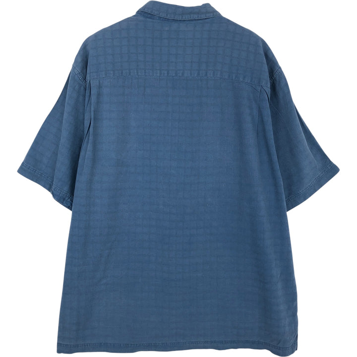 HAGGAR All-over print short-sleeved silk shirt, boxy style, men's size XL. silk blue type Vintage Second Hand