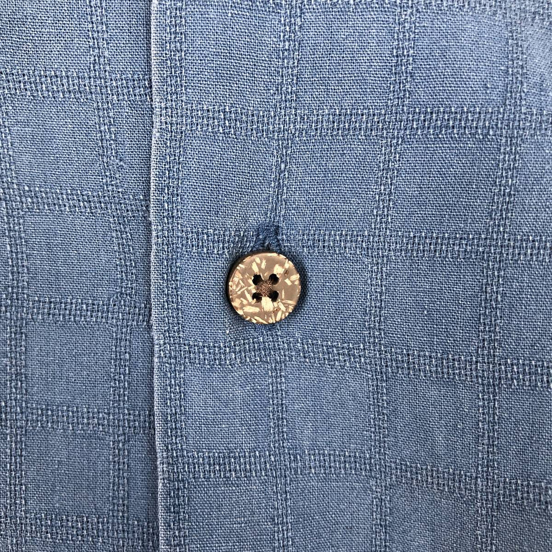 HAGGAR All-over print short-sleeved silk shirt, boxy style, men's size XL. silk blue type Vintage Second Hand
