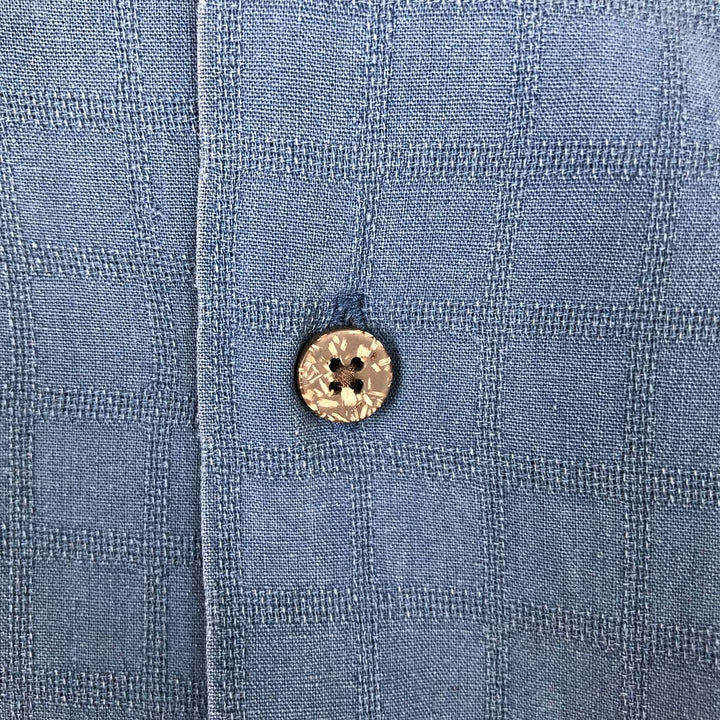HAGGAR All-over print short-sleeved silk shirt, boxy style, men's size XL. silk blue type Vintage Second Hand
