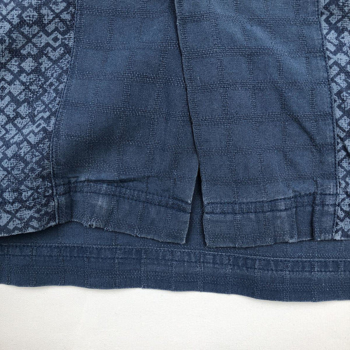 HAGGAR All-over print short-sleeved silk shirt, boxy style, men's size XL. silk blue type Vintage Second Hand