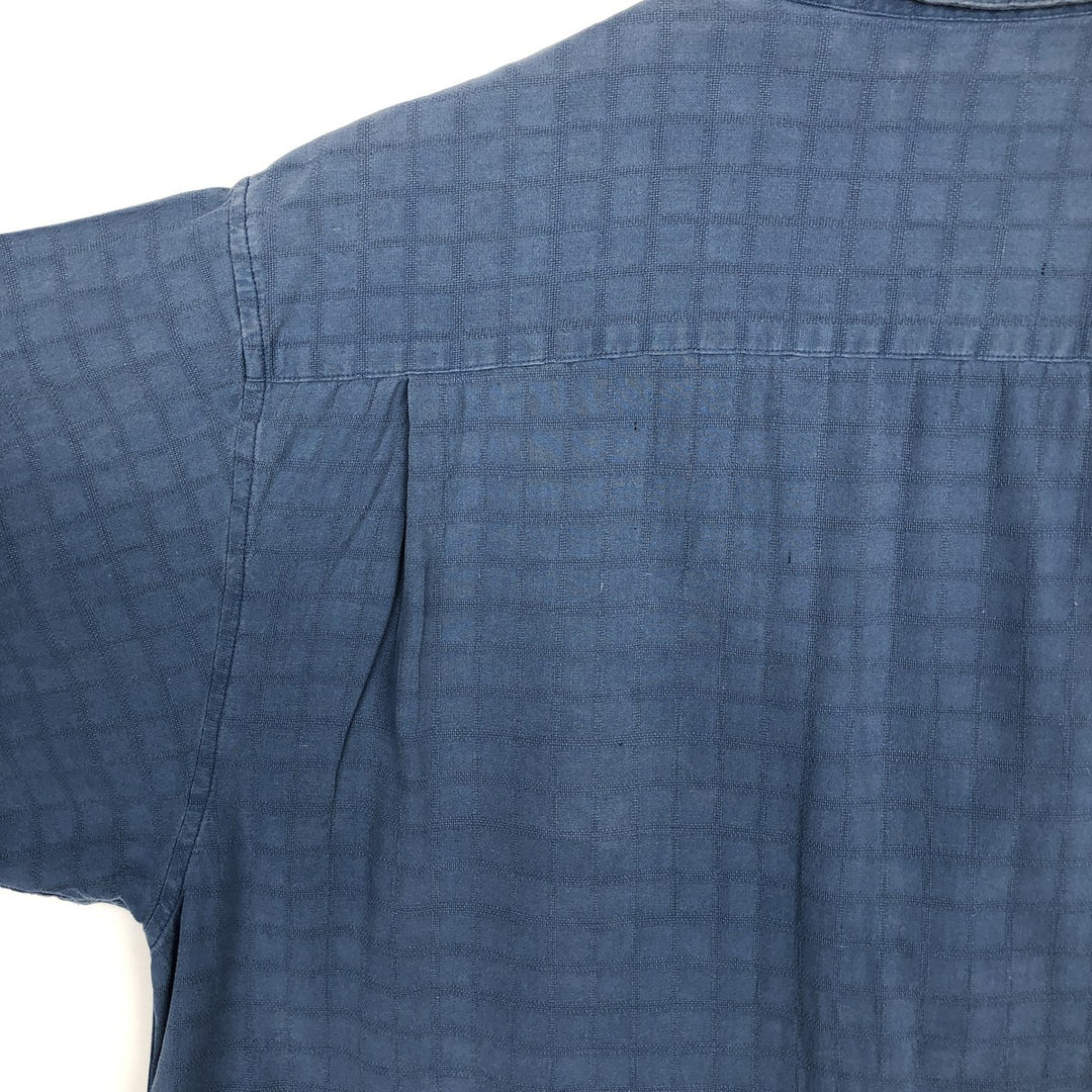 HAGGAR All-over print short-sleeved silk shirt, boxy style, men's size XL. silk blue type Vintage Second Hand