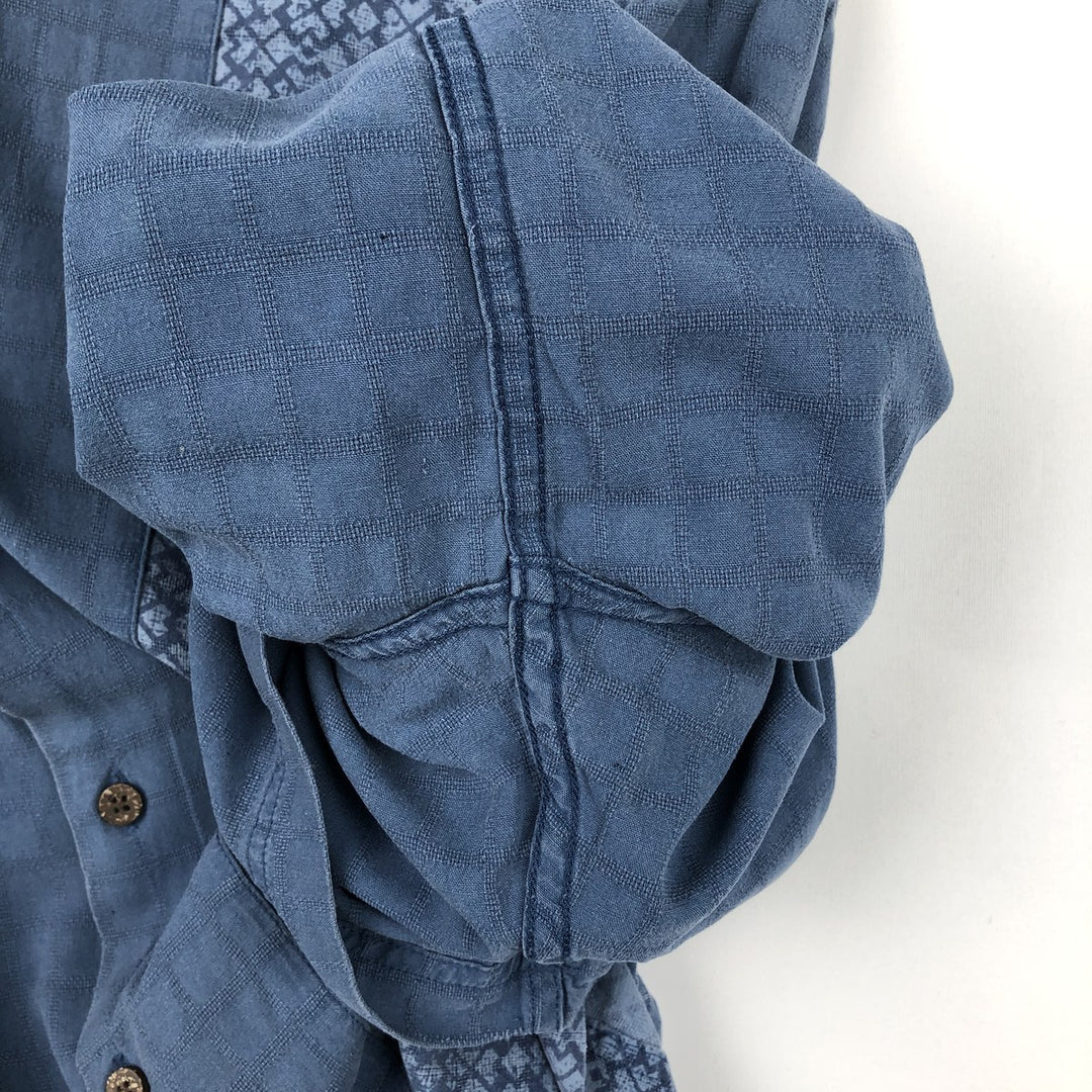 HAGGAR All-over print short-sleeved silk shirt, boxy style, men's size XL. silk blue type Vintage Second Hand
