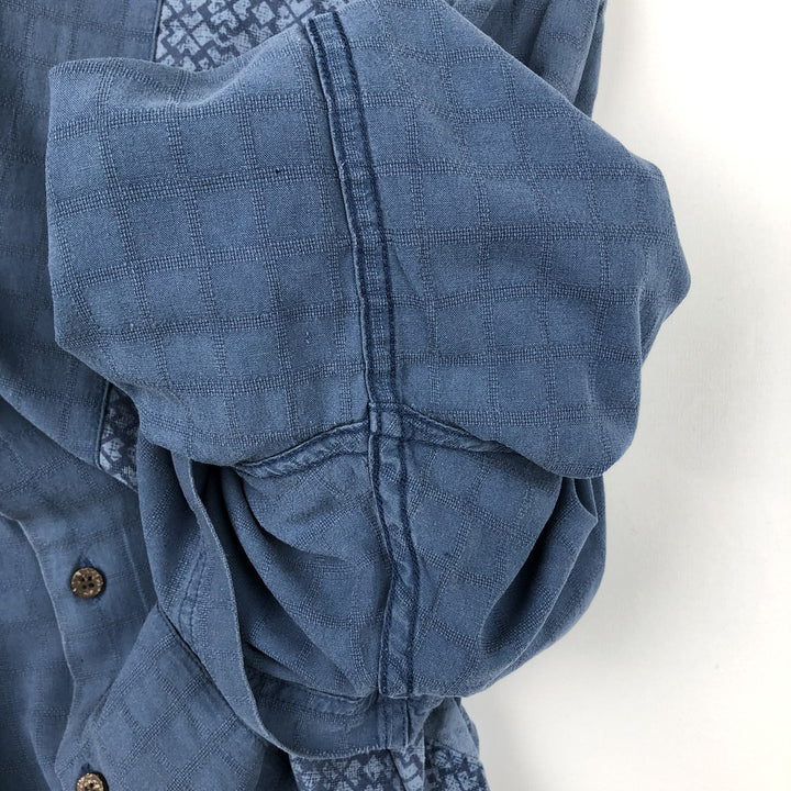 HAGGAR All-over print short-sleeved silk shirt, boxy style, men's size XL. silk blue type Vintage Second Hand