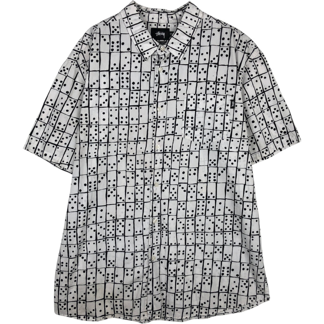 Stussy all-over print short-sleeved cotton shirt, men's size XXL cotton white type Vintage Second Hand