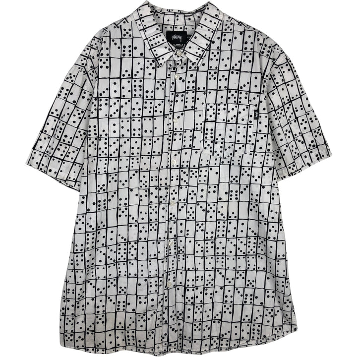 Stussy all-over print short-sleeved cotton shirt, men's size XXL cotton white type Vintage Second Hand