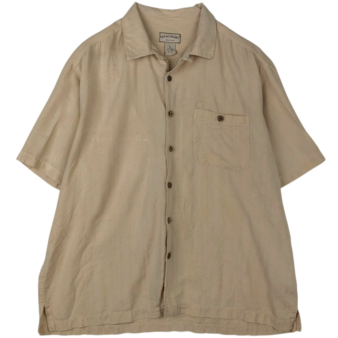 BOCA CLASSIC All-Over Print Short Sleeve Silk Shirt, Men's Size XL linen Beige type Vintage Second Hand