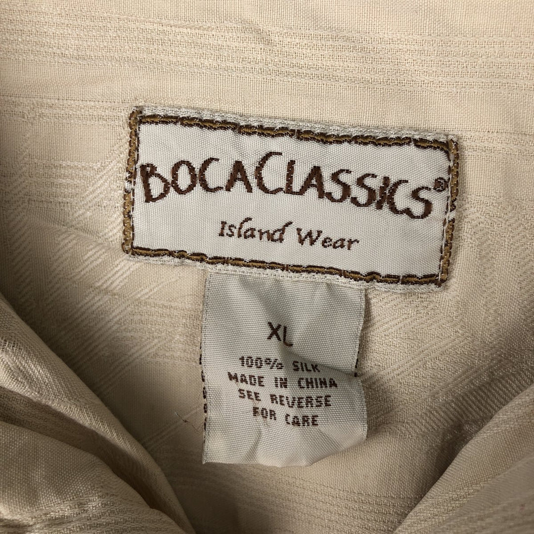 BOCA CLASSIC All-Over Print Short Sleeve Silk Shirt, Men's Size XL linen Beige type Vintage Second Hand