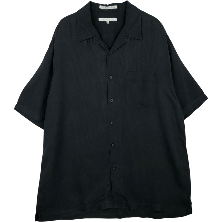 Perry Ellis PERRY ELLIS Short Sleeve Open Collar Silk Shirt Box Shirt Men's L Size silk black type Vintage Second Hand