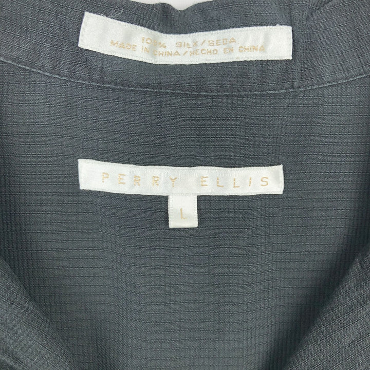 Perry Ellis PERRY ELLIS Short Sleeve Open Collar Silk Shirt Box Shirt Men's L Size silk black type Vintage Second Hand