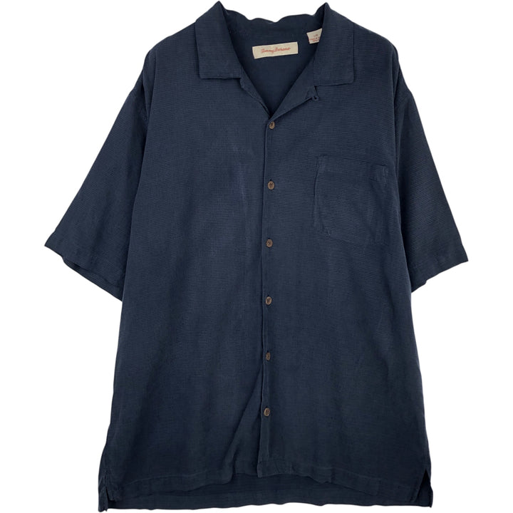 Tommy Bahama short sleeve open collar silk shirt, box shirt, men's size L silk navy blue type Vintage Second Hand