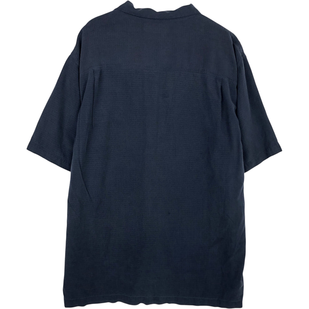 Tommy Bahama short sleeve open collar silk shirt, box shirt, men's size L silk navy blue type Vintage Second Hand