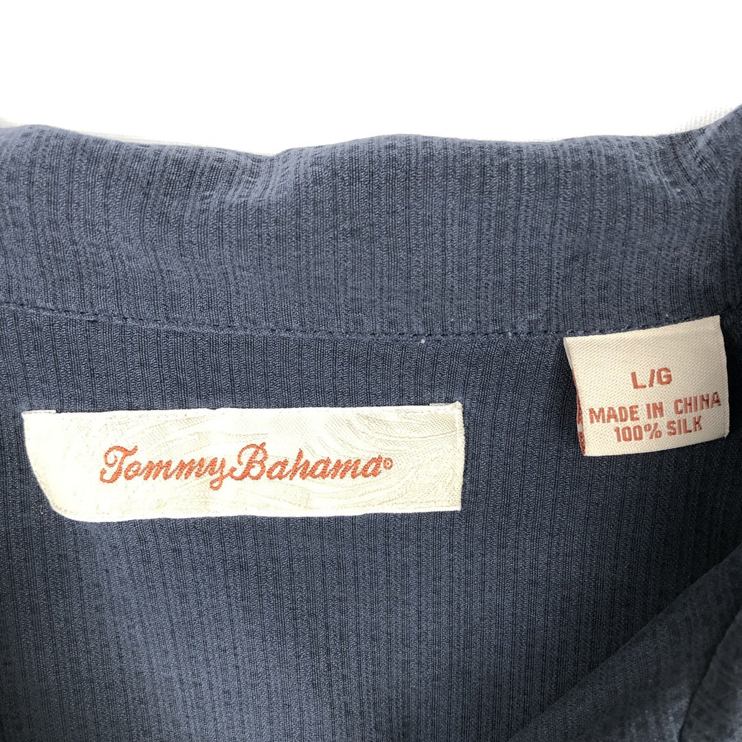 Tommy Bahama short sleeve open collar silk shirt, box shirt, men's size L silk navy blue type Vintage Second Hand