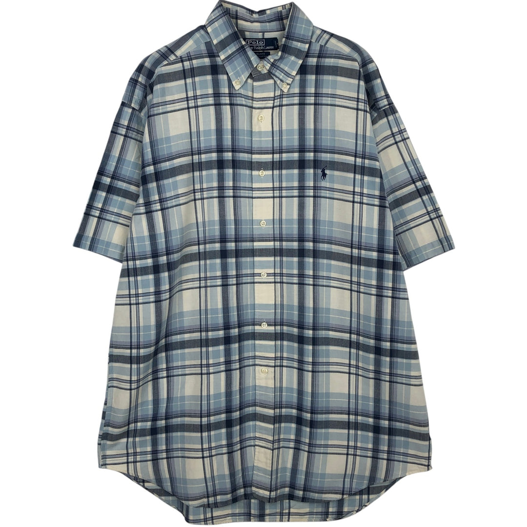 Ralph Lauren BLAKE short sleeve button down check shirt, men's size L cotton Blue type light blue Vintage Second Hand