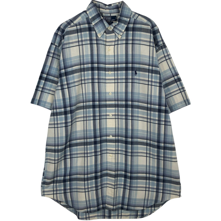 Ralph Lauren BLAKE short sleeve button down check shirt, men's size L cotton Blue type light blue Vintage Second Hand
