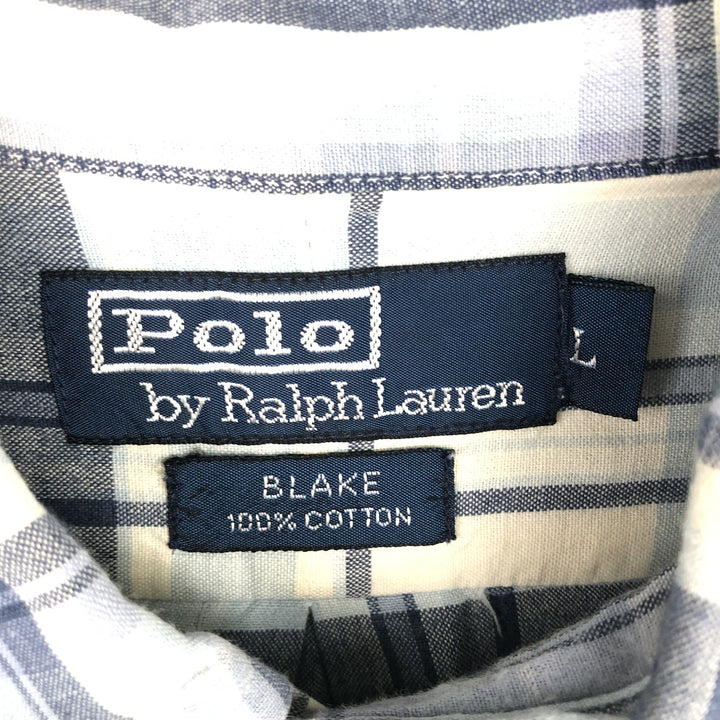 Ralph Lauren BLAKE short sleeve button down check shirt, men's size L cotton Blue type light blue Vintage Second Hand