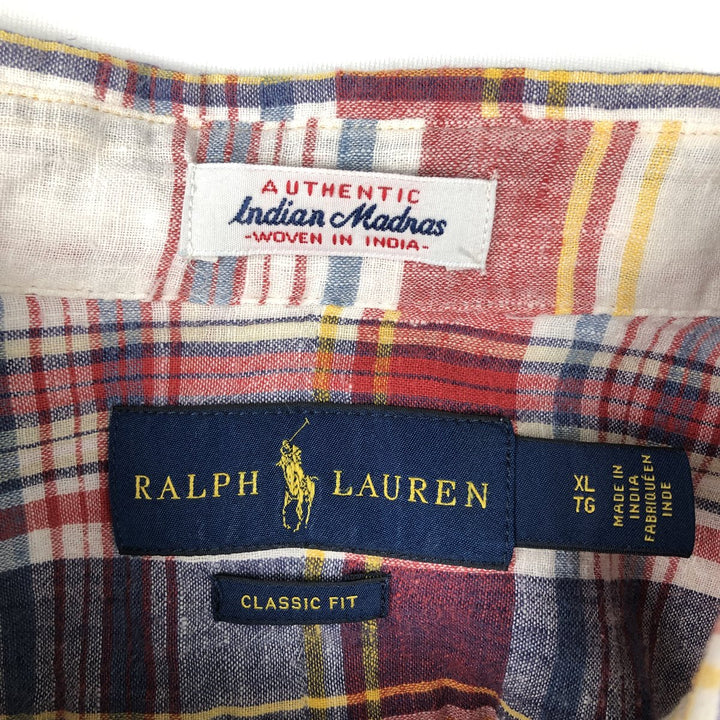Ralph Lauren Classic Fit short sleeve button down check shirt, men's size XL cotton white type Vintage Second Hand