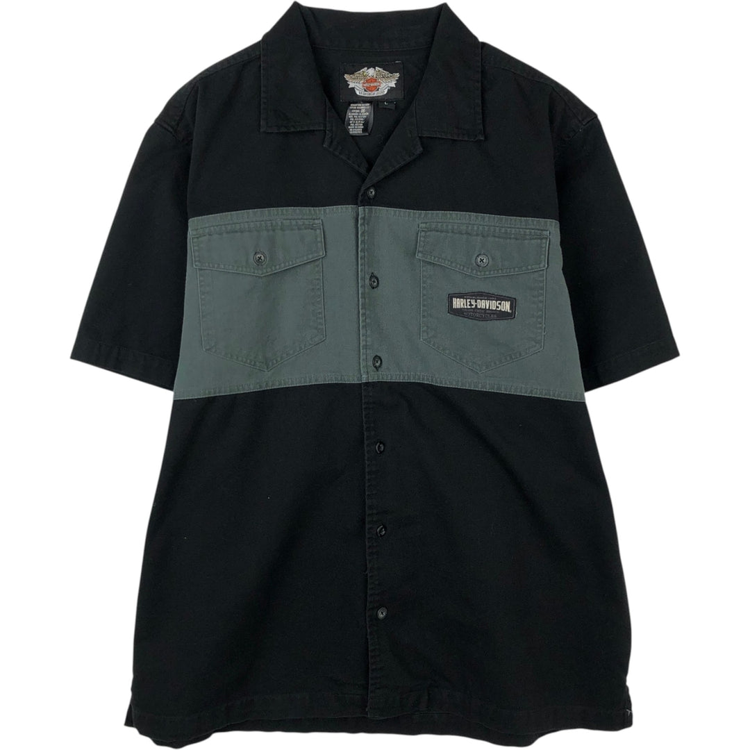 Harley-Davidson Short Sleeve Work Shirt, Men's Size L cotton black type Vintage Second Hand