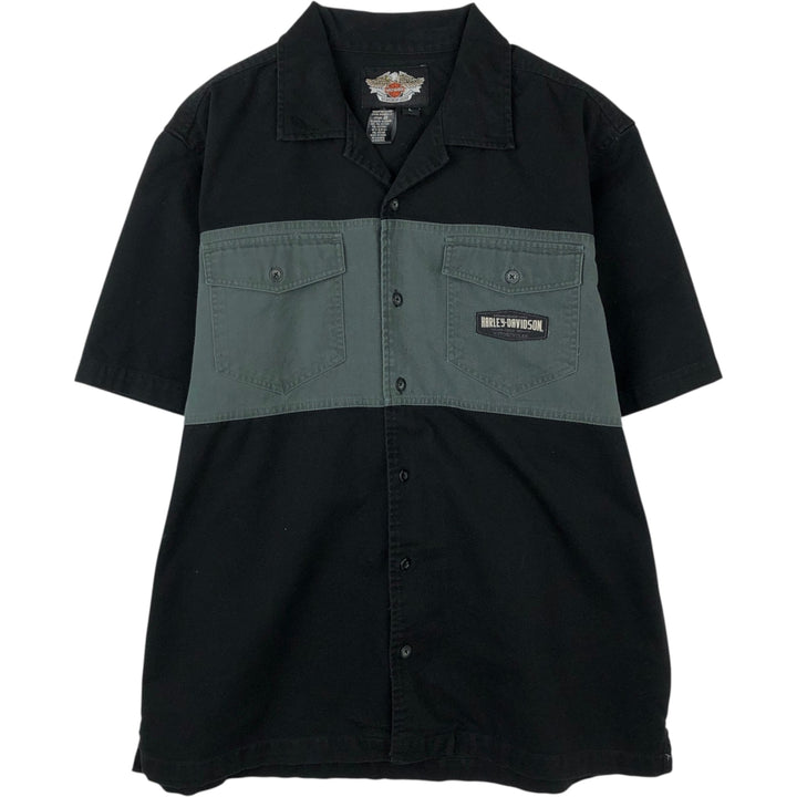 Harley-Davidson Short Sleeve Work Shirt, Men's Size L cotton black type Vintage Second Hand