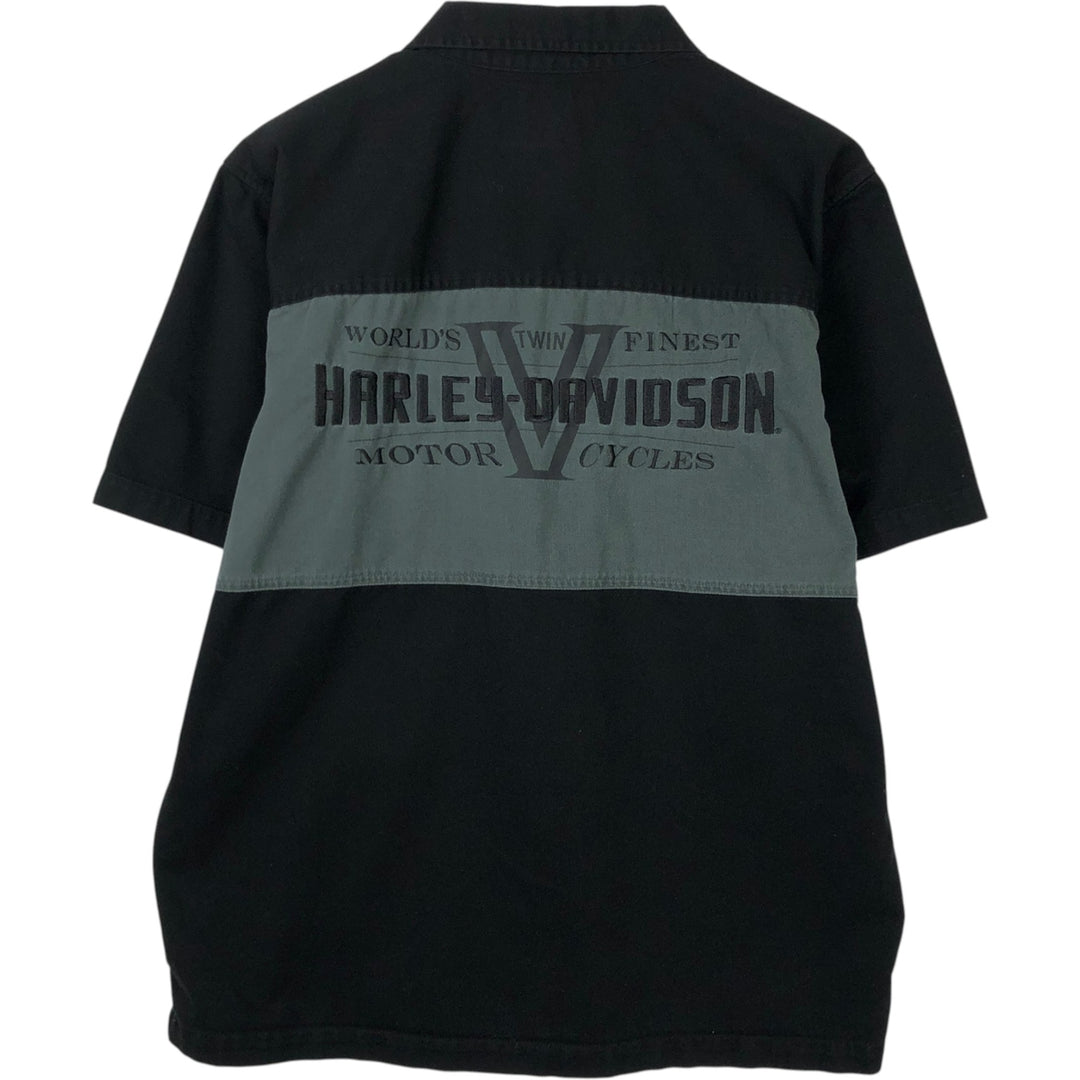 Harley-Davidson Short Sleeve Work Shirt, Men's Size L cotton black type Vintage Second Hand