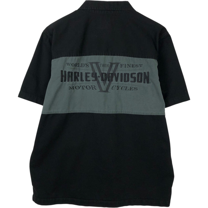 Harley-Davidson Short Sleeve Work Shirt, Men's Size L cotton black type Vintage Second Hand