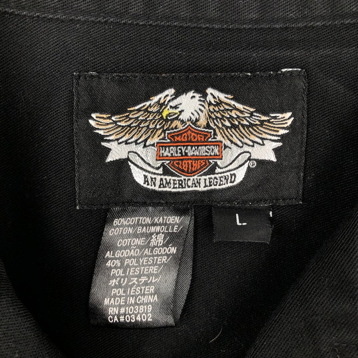 Harley-Davidson Short Sleeve Work Shirt, Men's Size L cotton black type Vintage Second Hand