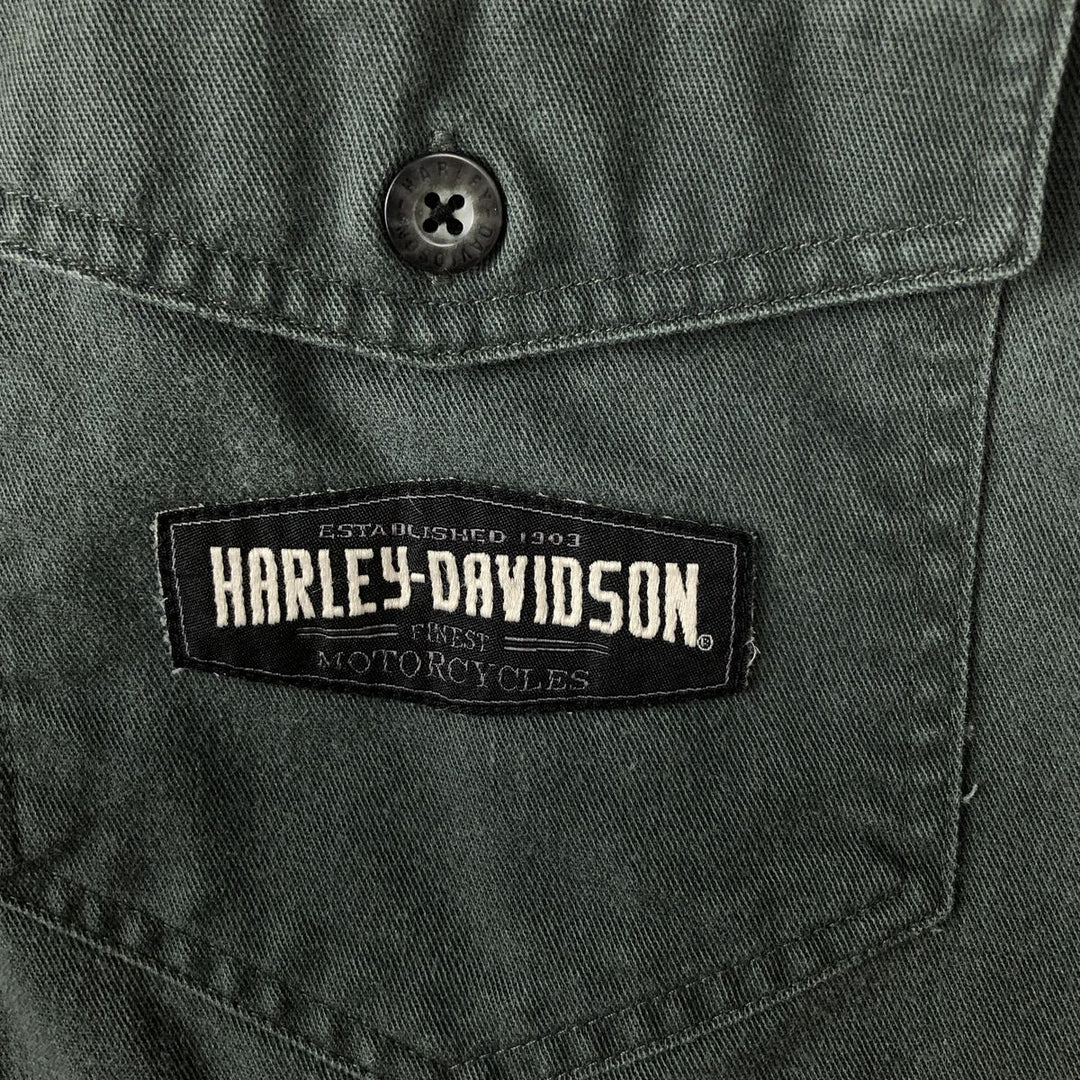Harley-Davidson Short Sleeve Work Shirt, Men's Size L cotton black type Vintage Second Hand