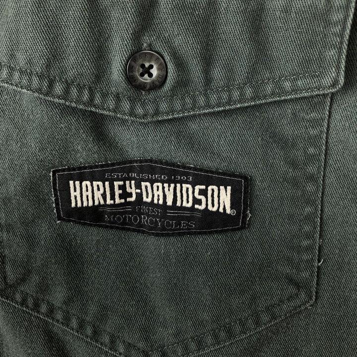 Harley-Davidson Short Sleeve Work Shirt, Men's Size L cotton black type Vintage Second Hand