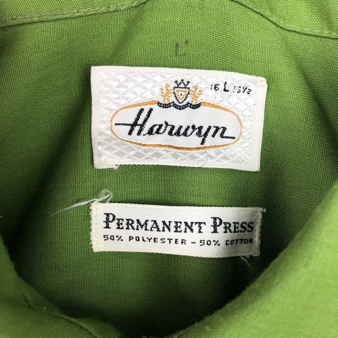 Vintage 1970'S HARWYN long-sleeved polycotton shirt, men's size L cotton green type Vintage Second Hand