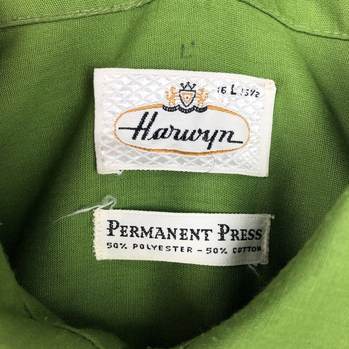 Vintage 1970'S HARWYN long-sleeved polycotton shirt, men's size L cotton green type Vintage Second Hand