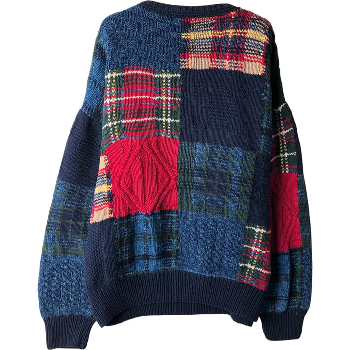 Vintage 90'S Nautica Check Pattern Cotton Knit Sweater, Men's Size L cotton navy blue type Vintage Second Hand