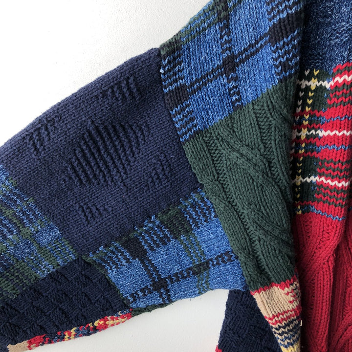 Vintage 90'S Nautica Check Pattern Cotton Knit Sweater, Men's Size L cotton navy blue type Vintage Second Hand