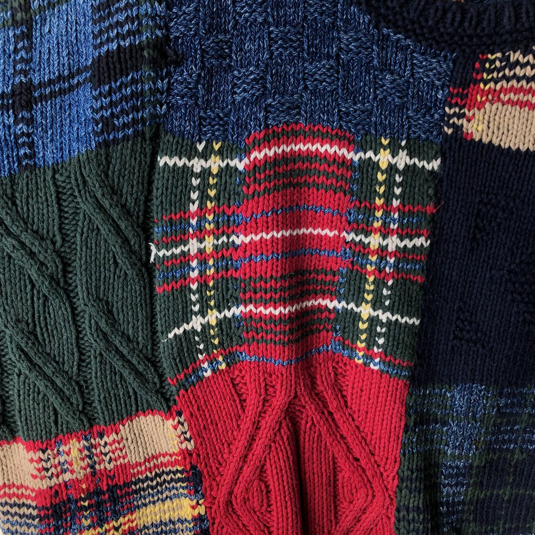 Vintage 90'S Nautica Check Pattern Cotton Knit Sweater, Men's Size L cotton navy blue type Vintage Second Hand