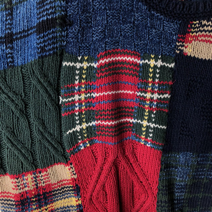 Vintage 90'S Nautica Check Pattern Cotton Knit Sweater, Men's Size L cotton navy blue type Vintage Second Hand