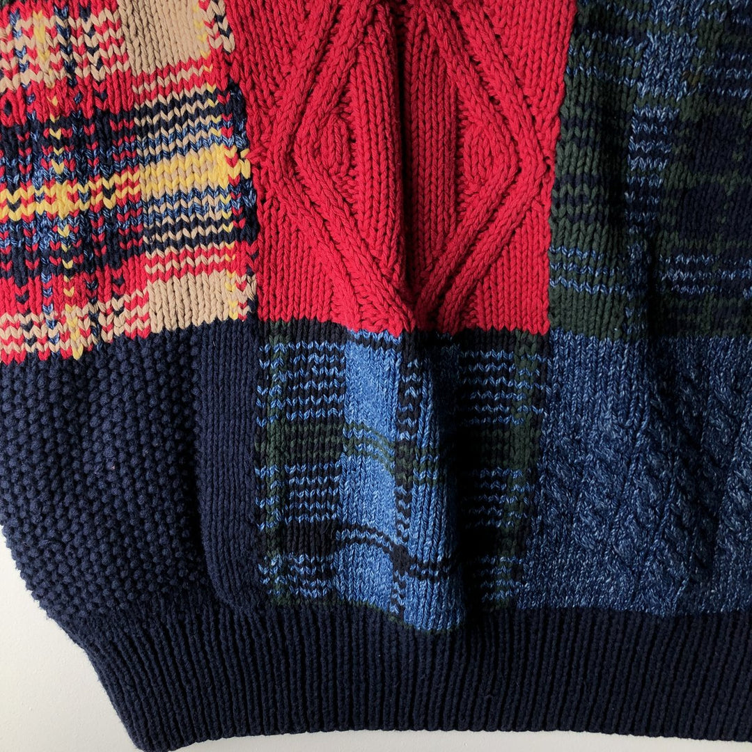 Vintage 90'S Nautica Check Pattern Cotton Knit Sweater, Men's Size L cotton navy blue type Vintage Second Hand